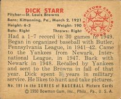 1950 Bowman #191 Dick Starr Back