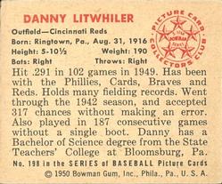 1950 Bowman #198 Danny Litwhiler Back