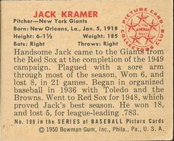 1950 Bowman #199 Jack Kramer Back