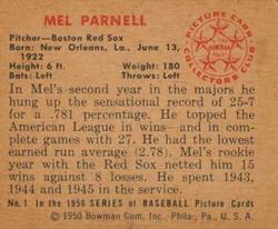 1950 Bowman #1 Mel Parnell Back