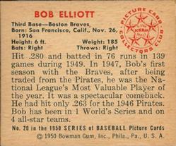 1950 Bowman #20 Bob Elliott Back