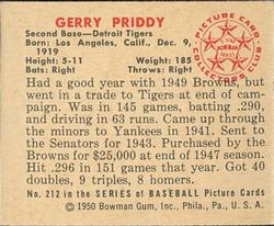 1950 Bowman #212 Jerry Priddy Back