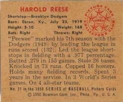 1950 Bowman #21 Harold Reese Back