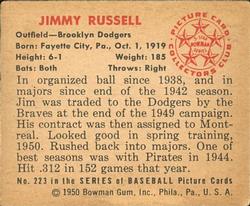 1950 Bowman #223 Jimmy Russell Back