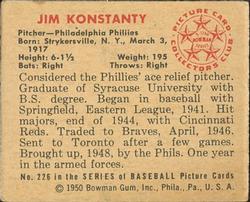 1950 Bowman #226 Jim Konstanty Back