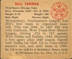 1950 Bowman #230 Bill Serena Back