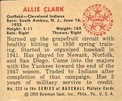1950 Bowman #233 Allie Clark Back