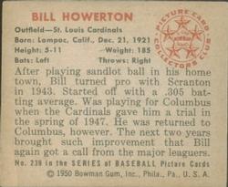 1950 Bowman #239 Bill Howerton Back