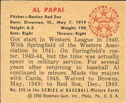 1950 Bowman #245 Al Papai Back