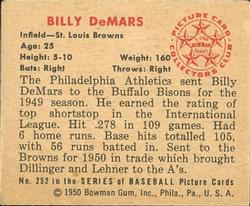 1950 Bowman #252 Billy DeMars Back