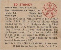 1950 Bowman #29 Ed Stanky Back