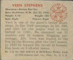 1950 Bowman #2 Vern Stephens Back