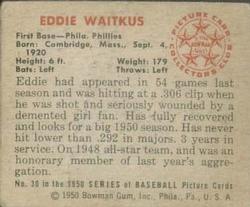 1950 Bowman #30 Eddie Waitkus Back