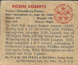1950 Bowman #32 Robin Roberts Back