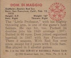 1950 Bowman #3 Dom DiMaggio Back