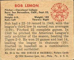 1950 Bowman #40 Bob Lemon Back
