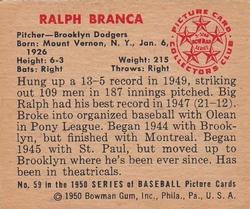 1950 Bowman #59 Ralph Branca Back