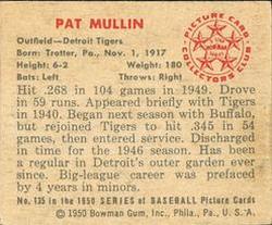 1950 Bowman #135 Pat Mullin Back