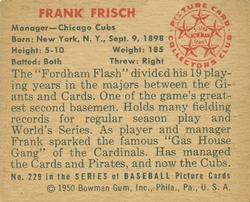 1950 Bowman #229 Frank Frisch Back