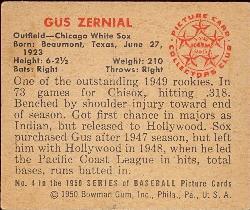 1950 Bowman #4 Gus Zernial Back