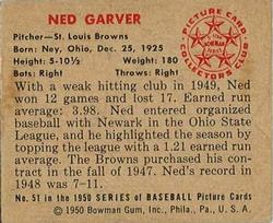 1950 Bowman #51 Ned Garver Back