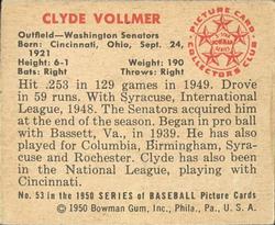 1950 Bowman #53 Clyde Vollmer Back