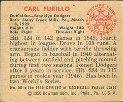 1950 Bowman #58 Carl Furillo Back