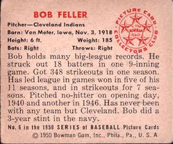 1950 Bowman #6 Bob Feller Back