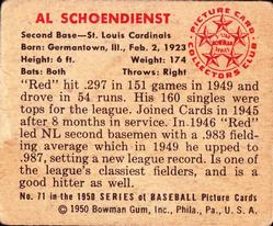 1950 Bowman #71 Al Schoendienst Back