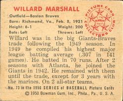 1950 Bowman #73 Willard Marshall Back