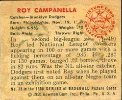 1950 Bowman #75 Roy Campanella Back