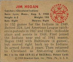 1950 Bowman #7 Jim Hegan Back