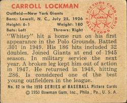 1950 Bowman #82 Carroll Lockman Back