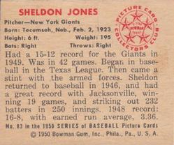 1950 Bowman #83 Sheldon Jones Back