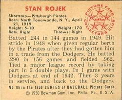 1950 Bowman #86 Stan Rojek Back
