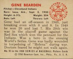 1950 Bowman #93 Gene Bearden Back