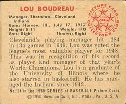 1950 Bowman #94 Lou Boudreau Back