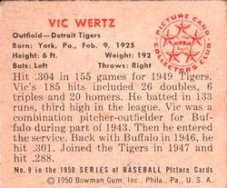 1950 Bowman #9 Vic Wertz Back