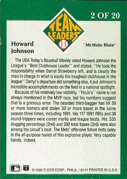 1992 Fleer - Team Leaders #2 Howard Johnson Back