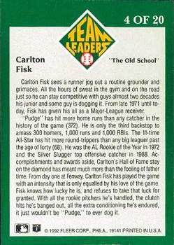 1992 Fleer - Team Leaders #4 Carlton Fisk Back