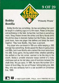 1992 Fleer - Team Leaders #9 Bobby Bonilla Back