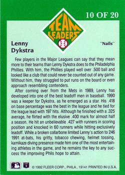 1992 Fleer - Team Leaders #10 Lenny Dykstra Back