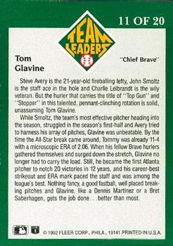 1992 Fleer - Team Leaders #11 Tom Glavine Back