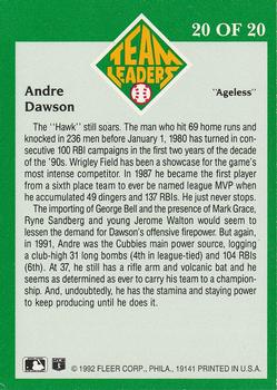 1992 Fleer - Team Leaders #20 Andre Dawson Back