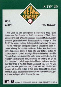 1992 Fleer - Team Leaders #8 Will Clark Back