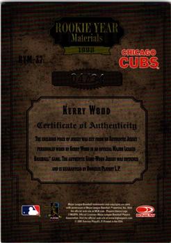 2005 Donruss Timeless Treasures - Rookie Year Materials Number #RYM-37 Kerry Wood Back