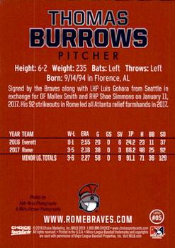 2018 Choice Rome Braves #5 Thomas Burrows Back