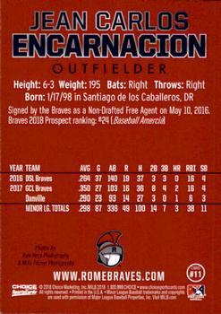 2018 Choice Rome Braves #11 Jean Carlos Encarnacion Back