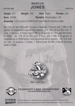 2010 Choice Vermont Lake Monsters #14 Marcus Jones Back