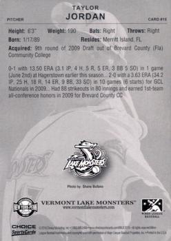 2010 Choice Vermont Lake Monsters #15 Taylor Jordan Back